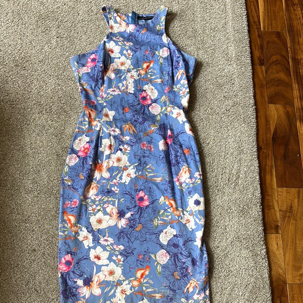Zara Blue Halter Sheath Midi Dress
